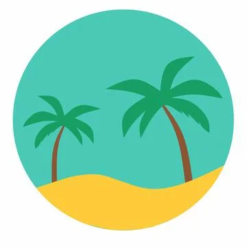 Vector Illustration of Tropical Coconut Trees on Beach Sand in Circle, Flat Desi Stockillustratie