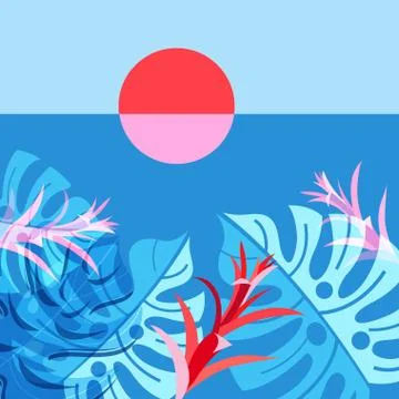 Vector illustration of a tropical landscape with sun Stock Illustration
