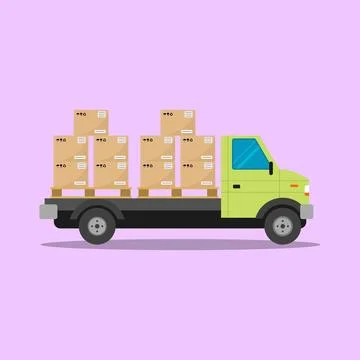 Vector illustration truck with boxes, delivery of goods, flat style on a br.. Stock Illustration