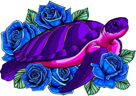 Vector illustration of turtle with roses on white background Stock Illustration