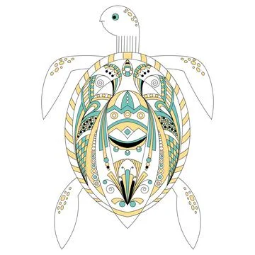 Vector illustration of a turtle in the zentangle style, in color, isolated on Stock Illustration