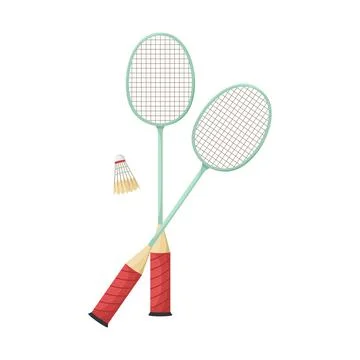 Vector illustration of two badminton rackets and a shuttlecock. Stock Illustration