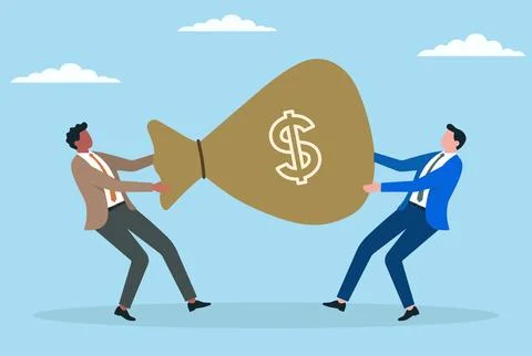 Vector illustration of two businessmen fighting over a money sack Stock Illustration