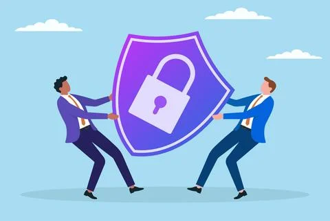 Vector illustration of two businessmen fighting for a security icon Stock Illustration
