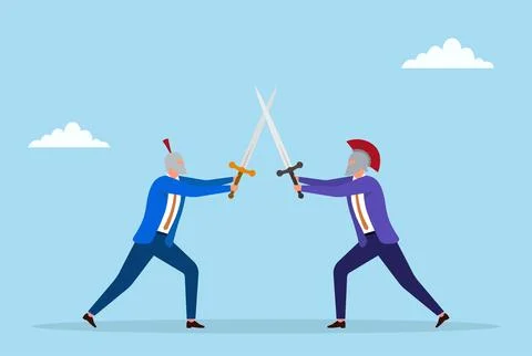 Vector illustration of two businessmen fighting with swords Illustrazione stock