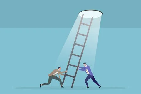 Vector illustration of two businessmen lifting a ladder to reach the path Stock-Illustration