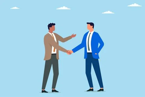 Vector illustration of two businessmen shaking hands completing a successful Stock Illustration