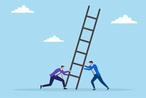 Vector illustration of two businessmen trying to lift up a ladder Illustrazione stock