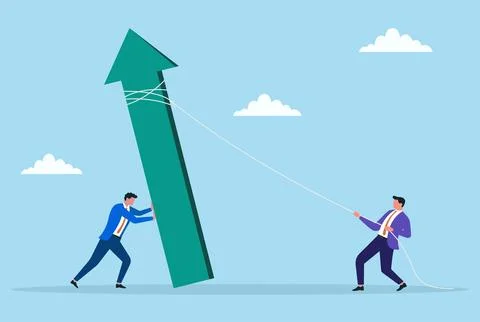 Vector illustration of two businessmen working together to establish a bar graph Stock Illustration