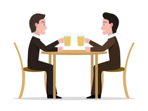 Vector illustration two cartoon men drinking beer Stock Illustration