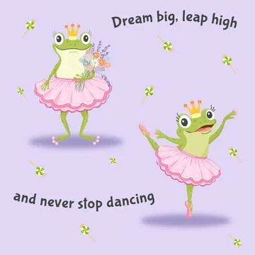 Vector illustration of two cute cartoon frogs wearing pink ballet tutus and c Illustration