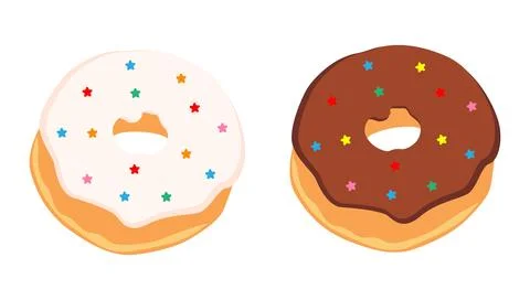 Vector illustration of two delicious donuts with white and chocolate glazing Stock Illustration