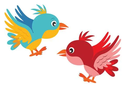 Vector Illustration of two different colored flying birds. Cartoon Bird Illustrazione stock