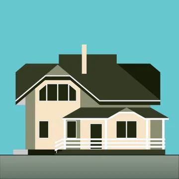 Vector illustration of two floor detached house on a blue background. Flat st Stock Illustration