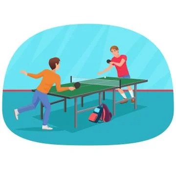 The vector illustration of two friends playing the table tennis. Stock Illustration
