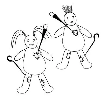 Vector illustration of two hand-drawn voodoo dolls that were pierced with pins Stock Illustration