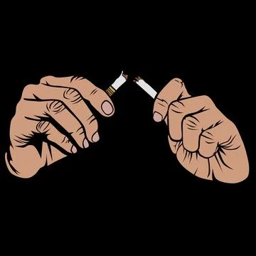 Vector illustration of two hands breaking a cigarette Stock Illustration