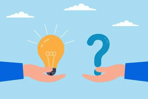 Vector illustration of two hands exchanging ideas and question marks Stock Illustration