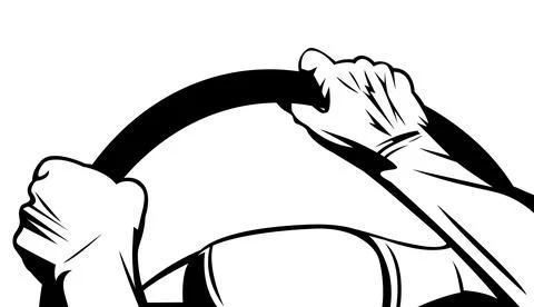 Vector illustration of two hands gripping a car steering wheel while drivin.. Stock Illustration