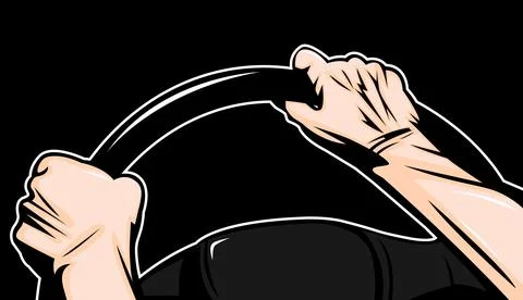 Vector illustration of two hands gripping a car steering wheel while drivin.. Stock Illustration
