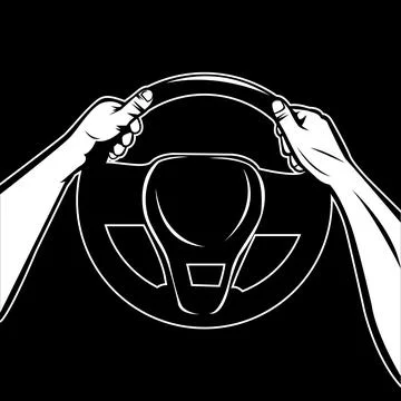 Vector illustration of two hands gripping a car steering wheel while drivin.. Stock Illustration