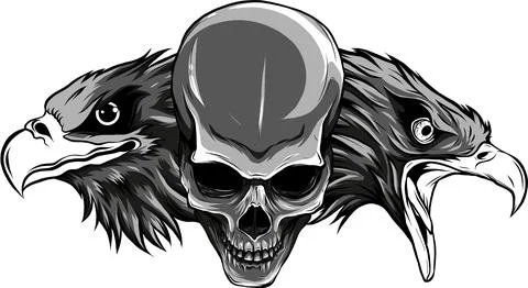 Vector illustration of two head eagle with skull 스톡 일러스트