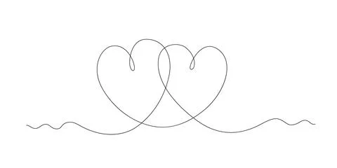 Vector illustration of two hearts in one line. Romantic composition for Stock Illustration