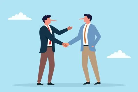 Vector illustration of two long-nosed businessmen shaking hands Stock Illustration