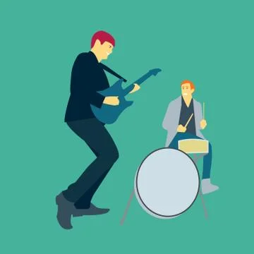 Vector illustration of two men playing music with guitars and drums Illustrazione stock