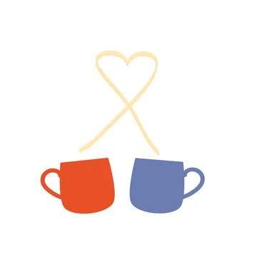 Vector illustration. Two mugs of coffee. Love. heart shape Stock Illustration