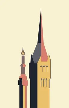 Vector illustration of two old towers in gothic style. Stock Illustration