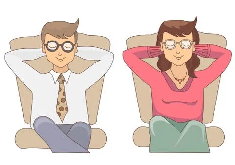 Vector illustration of two people. A man and a woman are sitting in a chair and Stock Illustration