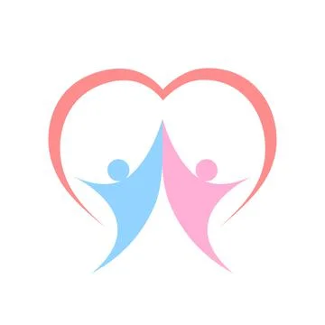 Vector illustration  of two people together  and symbol of heart on white bac Illustrazione stock