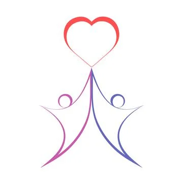 Vector illustration  of two people together  and symbol of heart on white bac Illustrazione stock
