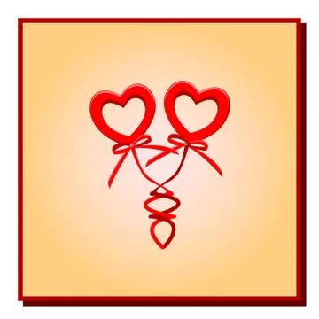 Vector illustration two red hearts with bows on springs in a gradient frame o Stock Illustration
