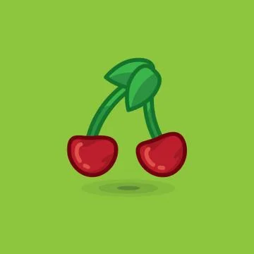 Vector illustration two ripe cherry berries. Cherry berries on a branch isolated Stock Illustration