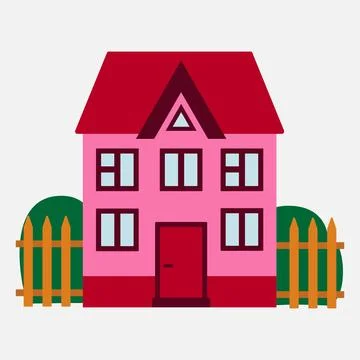Vector illustration. Two-storey pink house. Design. Flat style Stock Illustration