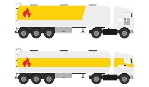 Vector illustration of two tanker trucks transporting flammable liquids Stock Illustration