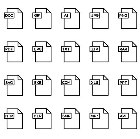 Vector illustration. Types of electronic documents. Icons set. Stock Illustration
