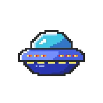 Vector Illustration of Ufo Spaceship with Pixel Art Design Stock Illustration
