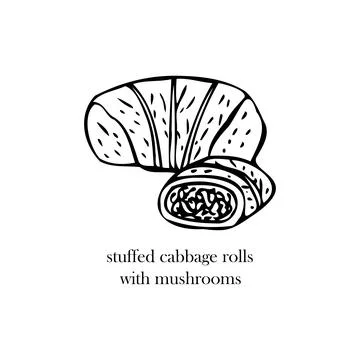 Vector illustration of a Ukrainian dish - stuffed cabbage rolls with mushroom Stock Illustration