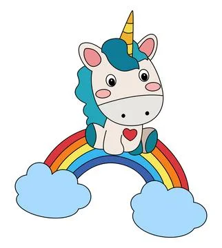 Vector illustration unicorn sitting on a rainbow Stock Illustration