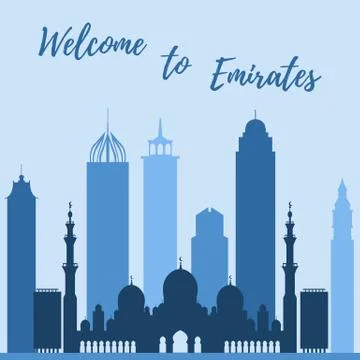 Vector illustration of United Arab Emirates skyscrapers silhouette. Dubai and Illustrazione stock
