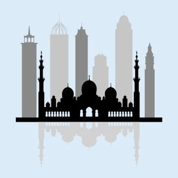 Vector illustration of United Arab Emirates skyscrapers silhouette. Dubai and Ilustração Stock