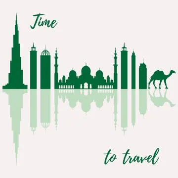 Vector illustration of United Arab Emirates skyscrapers silhouette and camel. Stock-Illustration