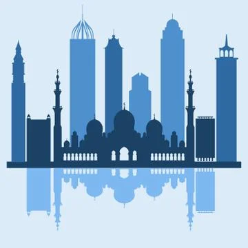Vector illustration of United Arab Emirates skyscrapers silhouette. Dubai and Ilustração Stock