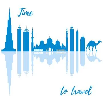 Vector illustration of United Arab Emirates skyscrapers silhouette and camel. Illustrazione stock