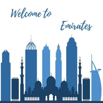 Vector illustration of United Arab Emirates skyscrapers silhouette. Dubai and Illustrazione stock