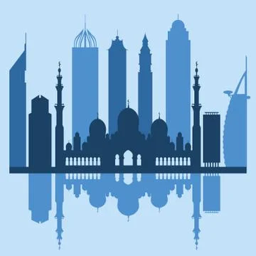 Vector illustration of United Arab Emirates skyscrapers silhouette. Dubai and Illustrazione stock