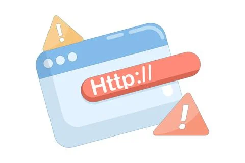 Vector illustration of unsafe URL, http symbol and warning or danger sign. 库存插图